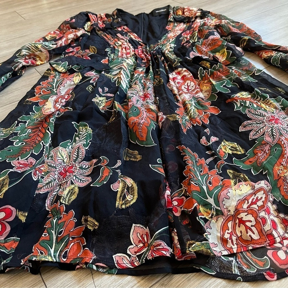 The Kooples Bollywood Silk Floral Mini Dress Black Multicolor Boho Party Sz 1, S - Picture 6 of 16